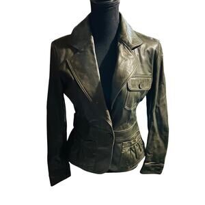 The Knits and Outerwear Co. Olive Green Single Button Leather Jacket, Sz S
